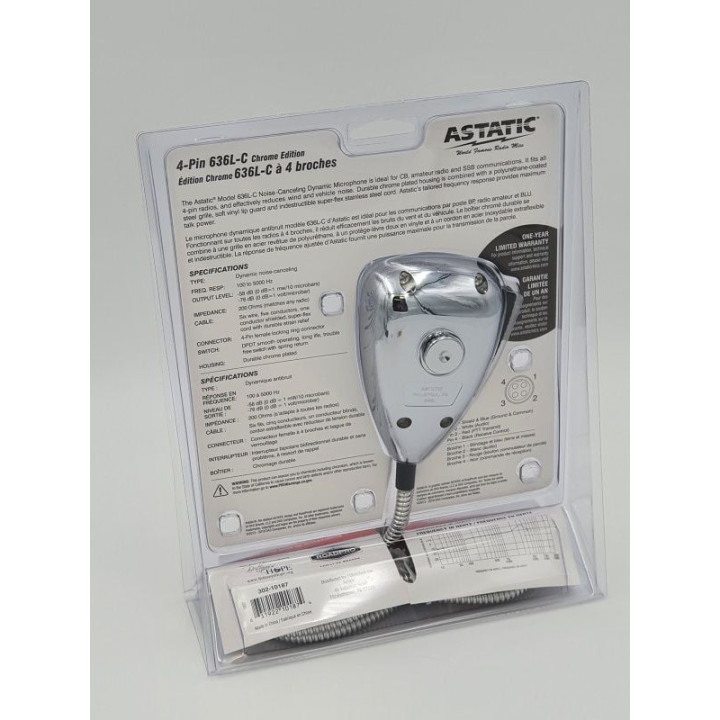 Astatic 636L-C (CHROME) Micrófono de CB dinámico 4 PIN