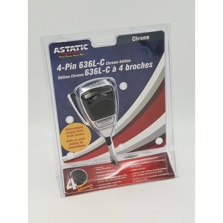Astatic 636L-C (CHROME) Micrófono de CB dinámico 4 PIN