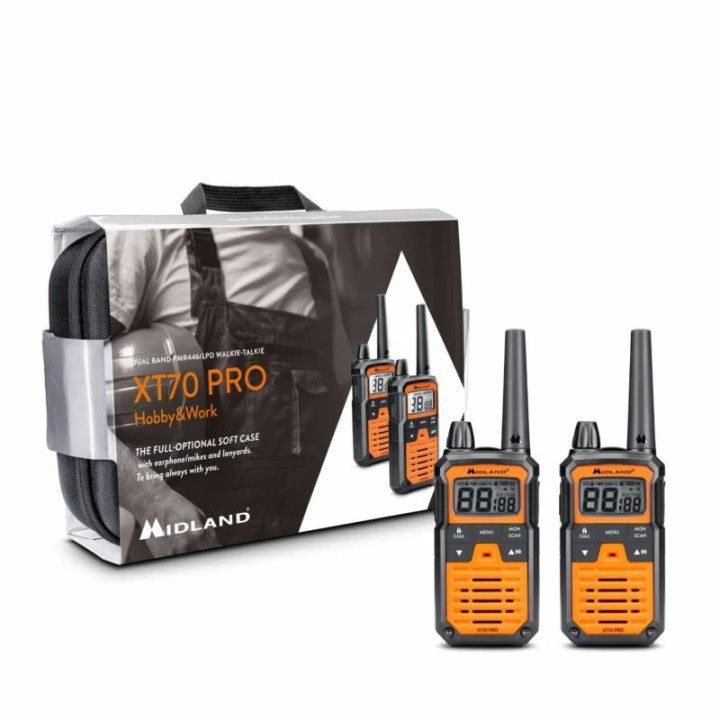 Midland XT70-PRO H&W Pareja Walkies PMR-446 con maletín