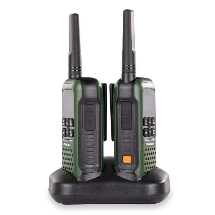 Dynascan F-15 Pareja Walkies verdes uso libre sumergibles con microauriculares