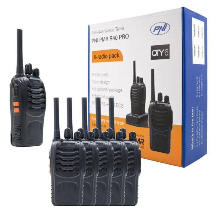 PNI PMR R40 PRO Pack 6x Walkie-talkies PMR-446 con microauriculares